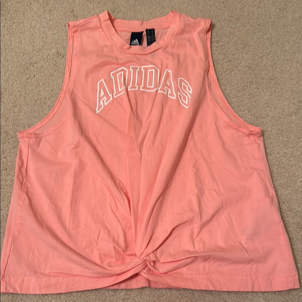 Adidas Pink Sleeveless Muscle Tee with Tie Front